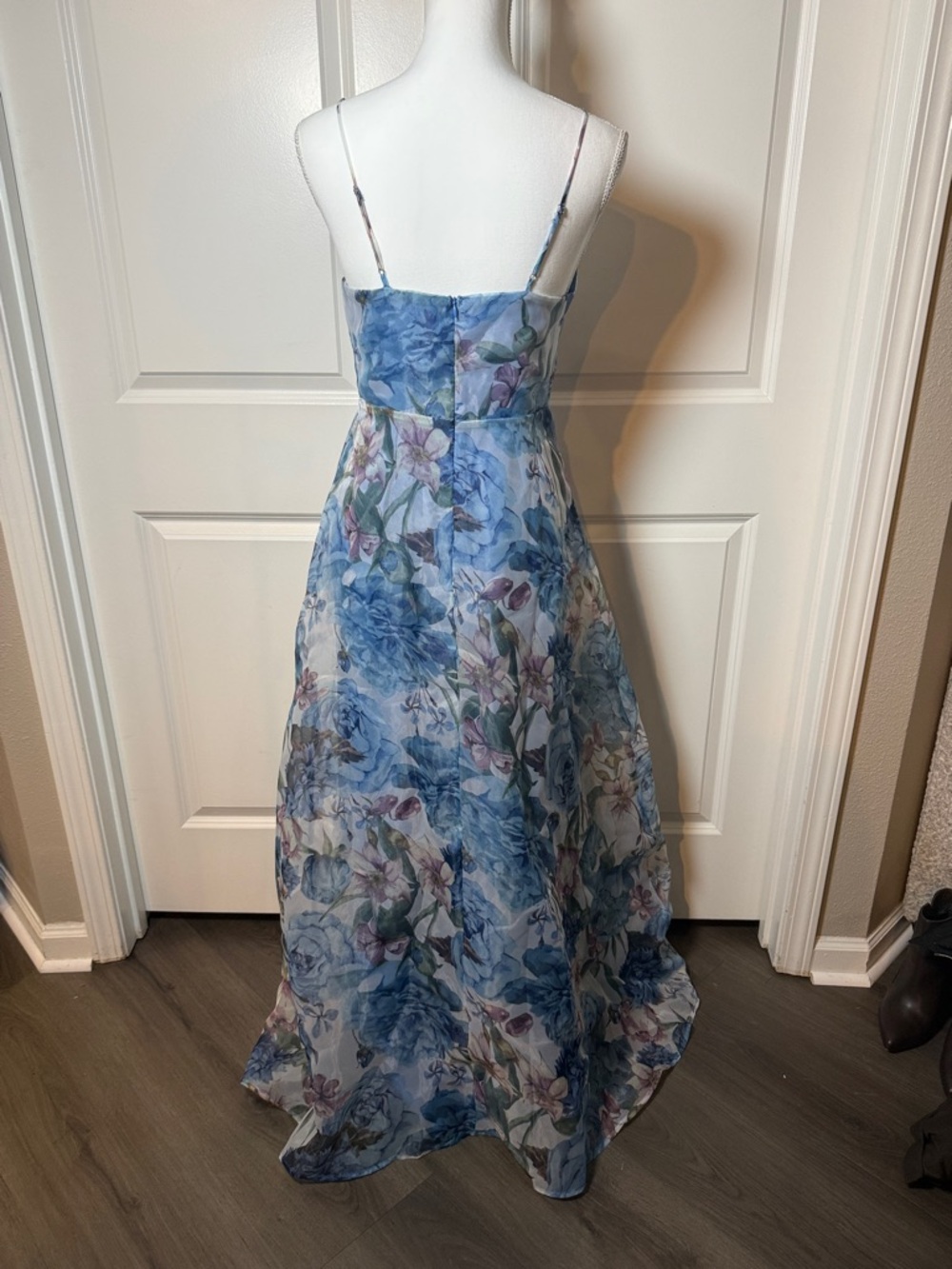 Lulu's Blue Floral V-Neck Cutout Spaghetti Strap Maxi Dress - Picture 8 of 11